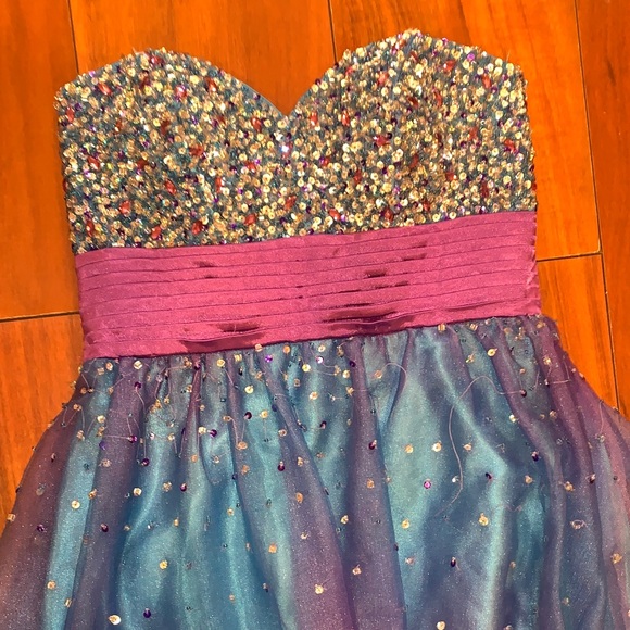David's Bridal Multicolor Strapless Prom Dress - Picture 1 of 9